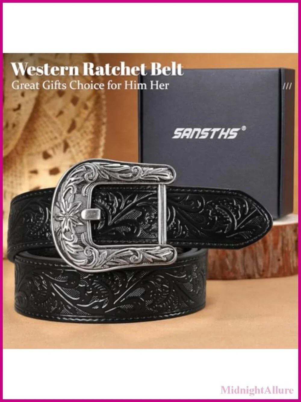 Western Cowboy Ratchet Belt Leather Automatic Buckle Adjustable